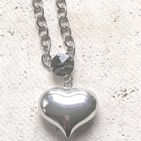 Puffy heart necklace Swarovski crystal jewelry 