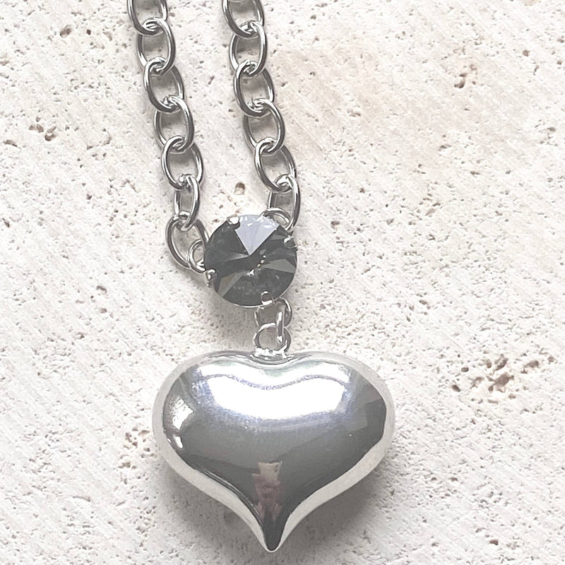 Puffy heart necklace Swarovski crystal jewelry 