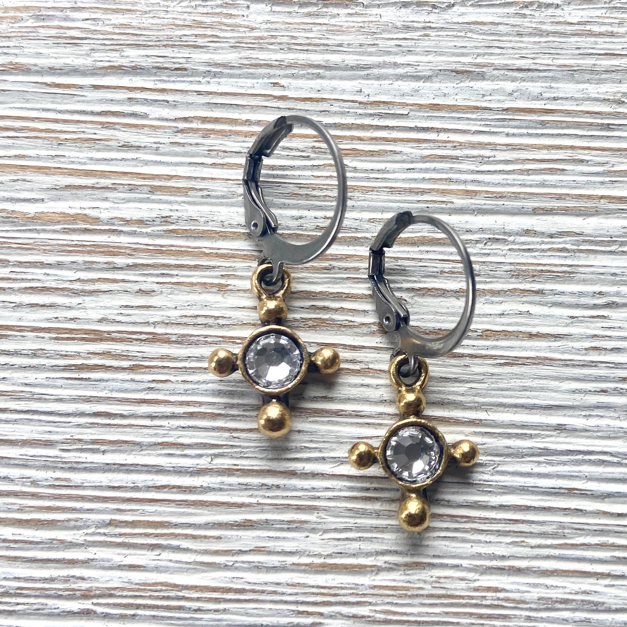 Small cross earrings hand casted handmade jewelry