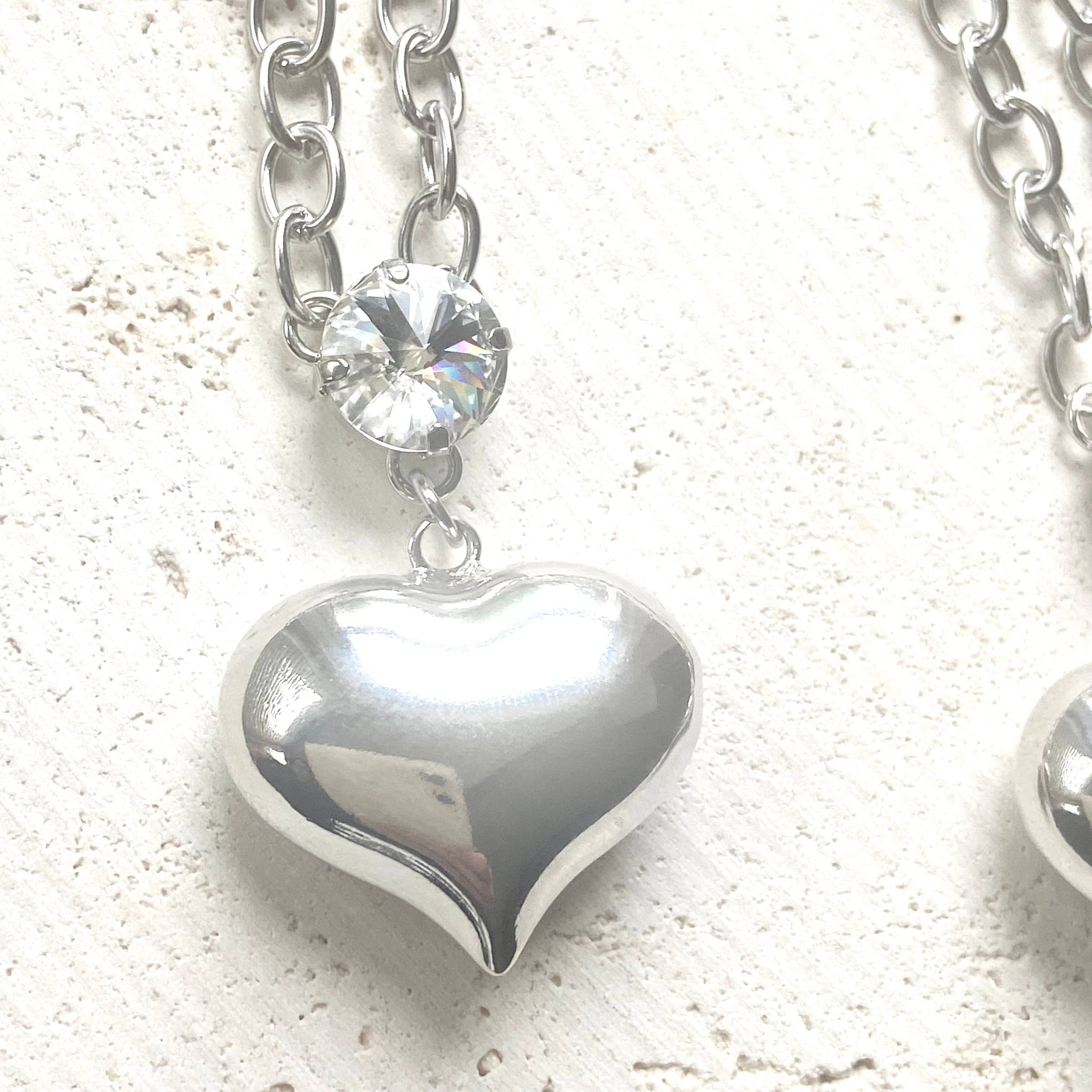 Puffy heart necklace Swarovski crystal jewelry 