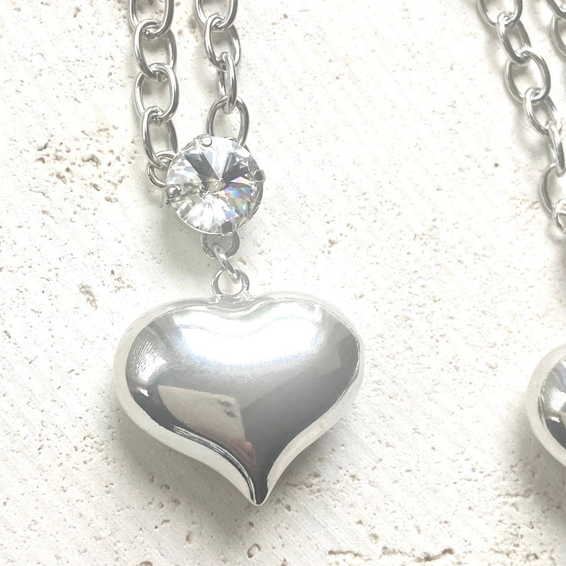 Puffy heart necklace Swarovski crystal jewelry 