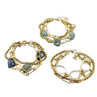 Genuine Gemstone Triple Strand Gold Bracelet