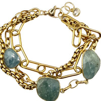 Genuine Gemstone Triple Strand Gold Bracelet