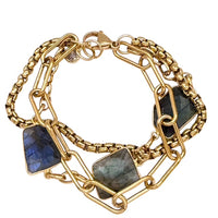 Genuine Gemstone Triple Strand Gold Bracelet