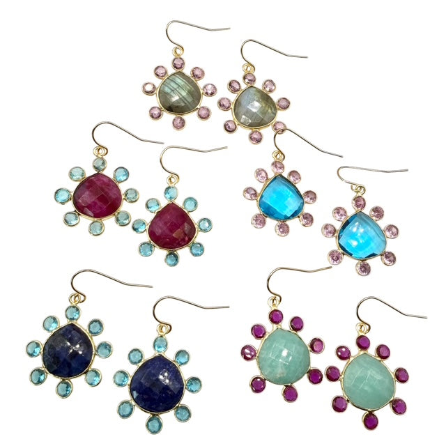 London Blue  Topaz Gemstone Teardrop dangle gold earrings