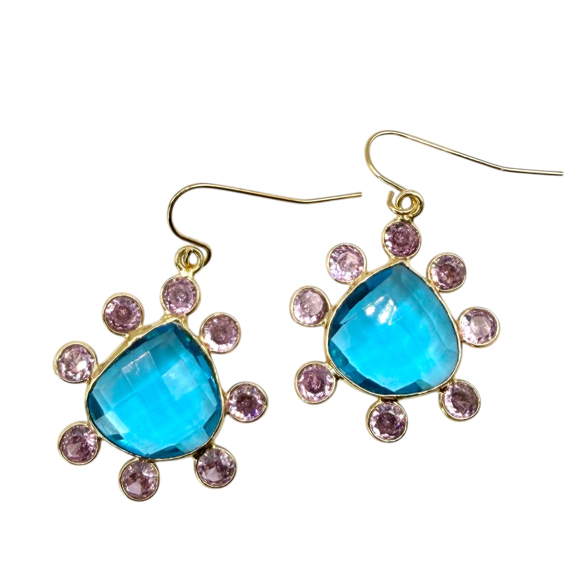 London Blue  Topaz Gemstone Teardrop dangle gold earrings