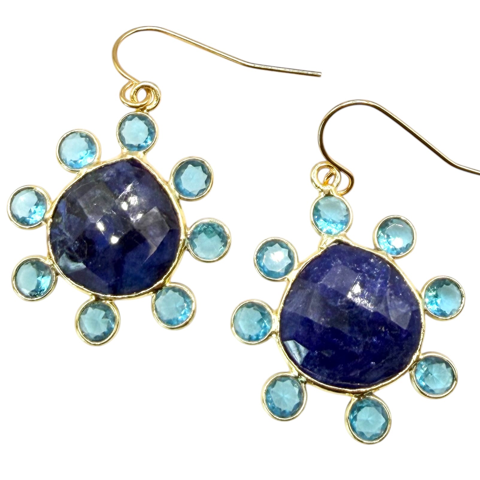 London Blue  Topaz Gemstone Teardrop dangle gold earrings