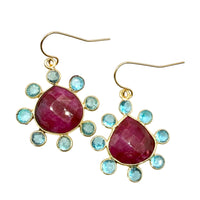 London Blue  Topaz Gemstone Teardrop dangle gold earrings