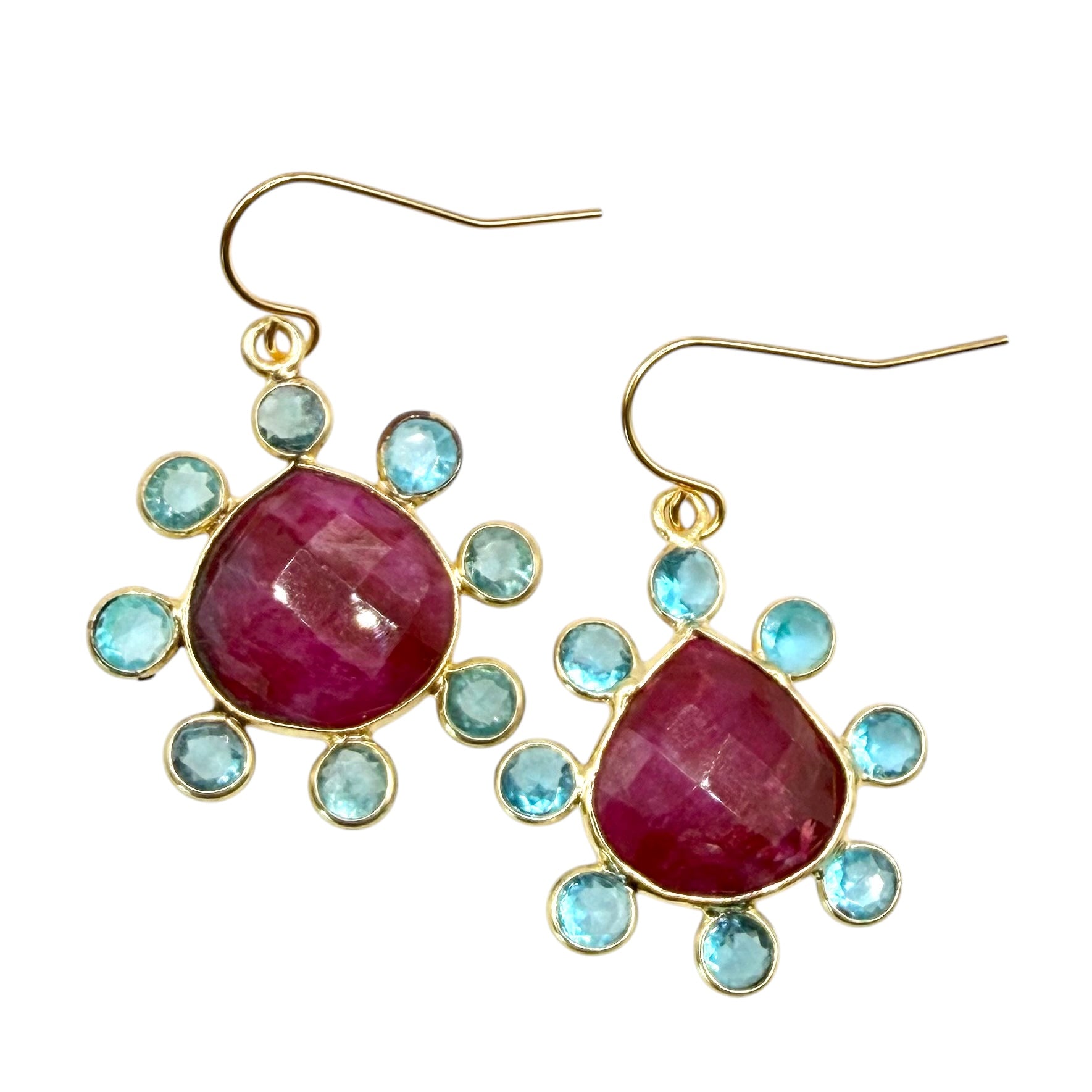 London Blue  Topaz Gemstone Teardrop dangle gold earrings
