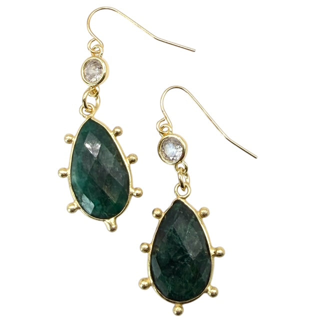 Genuine Gemstone dangle cz gold earrings