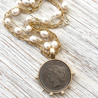 Pearl coin French medallion necklace boutique ocean salon