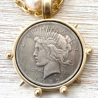 Pearl coin French medallion necklace boutique ocean salon