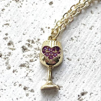 Dainty Red Crystal Wine Glass Necklace