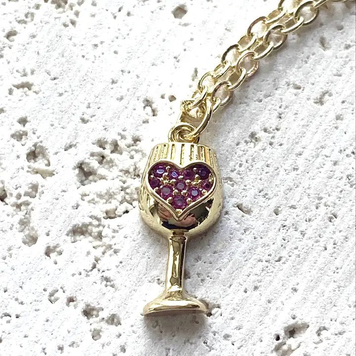 Dainty Red Crystal Wine Glass Necklace