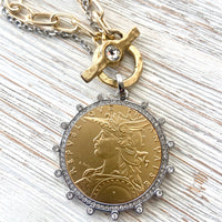 French coin medallion necklace boutique jewelry mixed metal