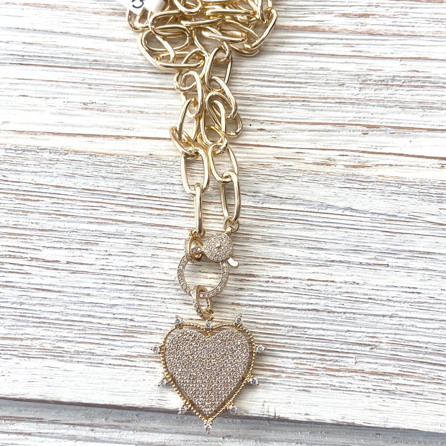 Gold sparkly heart statement necklace non tarnishing