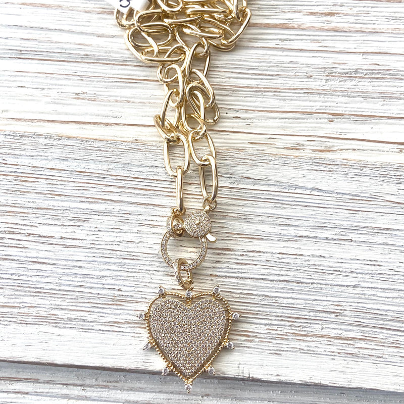 Gold sparkly heart statement necklace non tarnishing