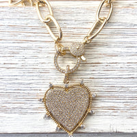 Gold sparkly heart statement necklace non tarnishing