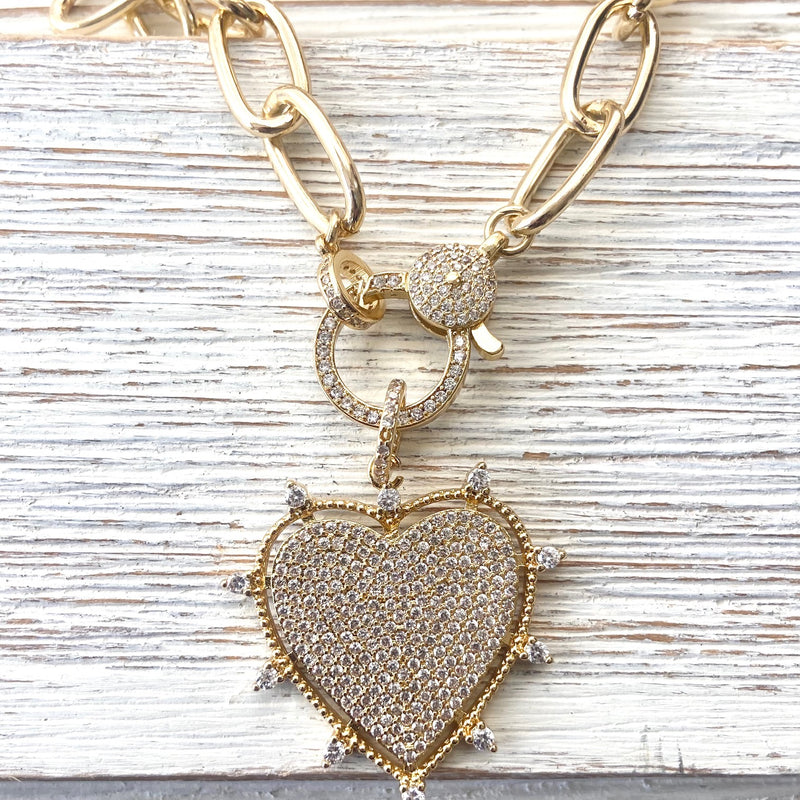 Gold sparkly heart statement necklace non tarnishing