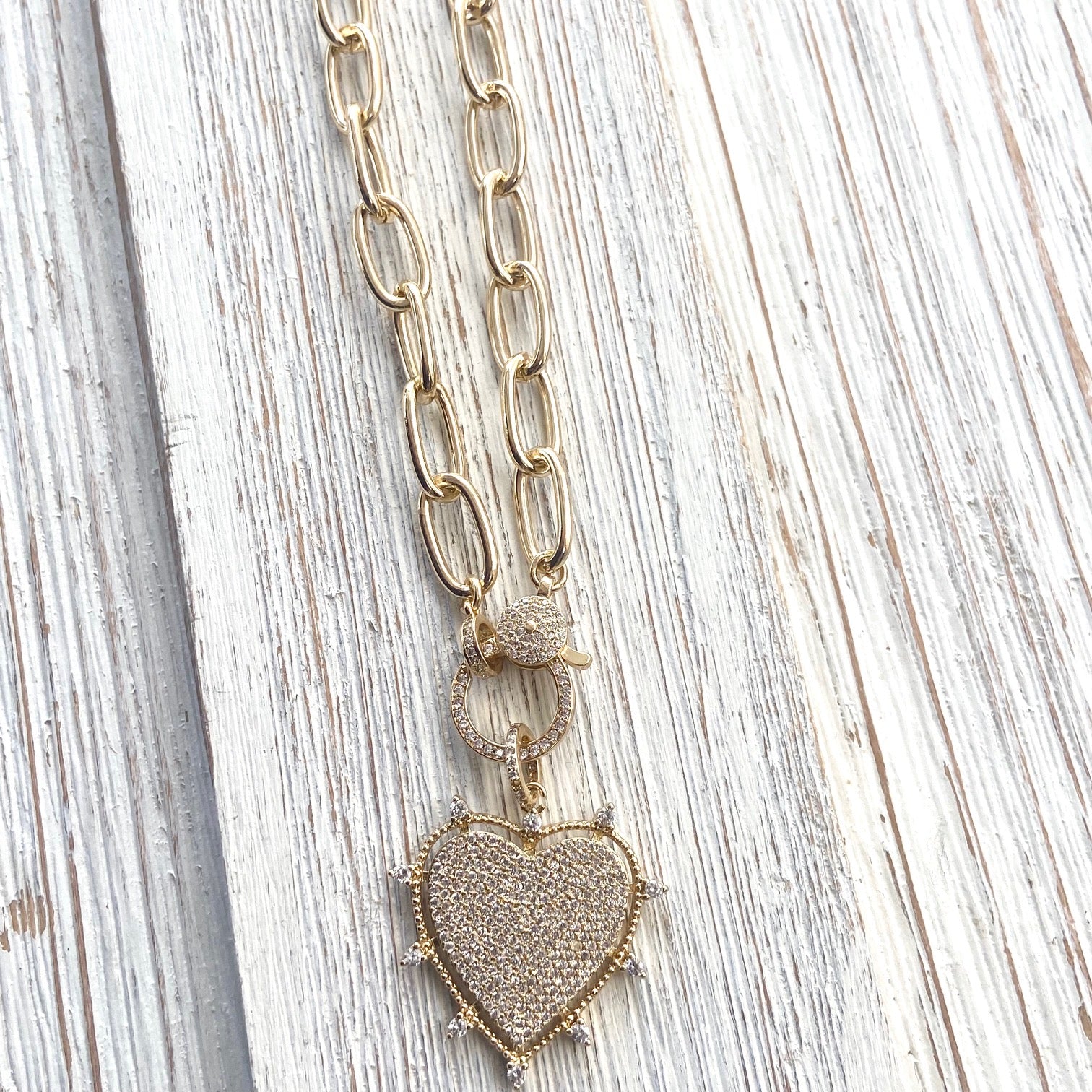 Gold sparkly heart statement necklace non tarnishing