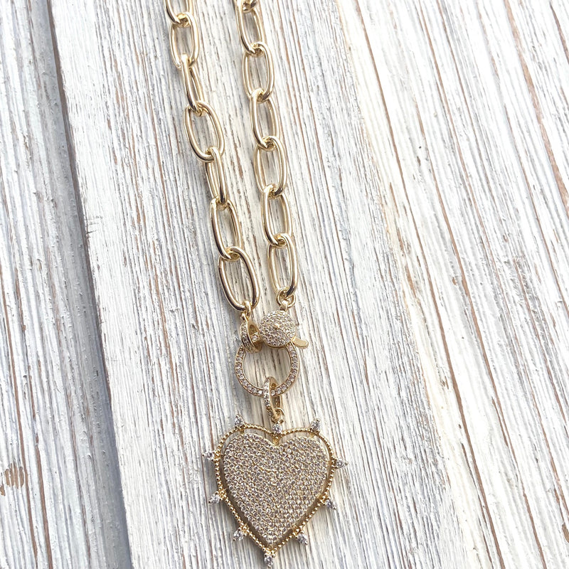 Gold sparkly heart statement necklace non tarnishing