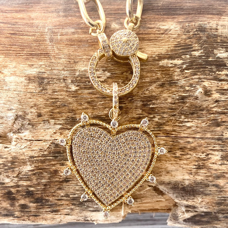 Gold sparkly heart statement necklace non tarnishing