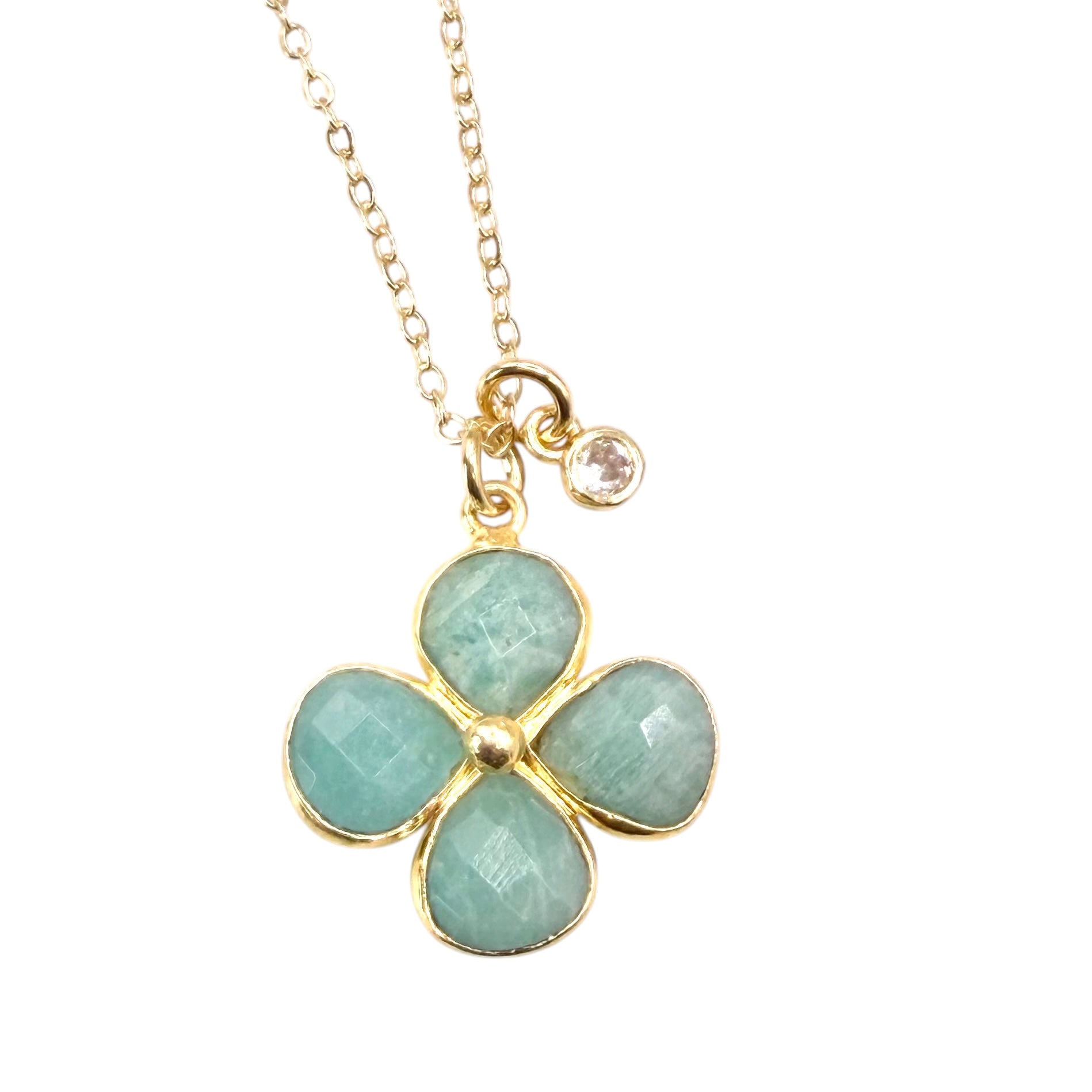 Genuine Amethyst Moonstone Sky topaz flower gold necklace