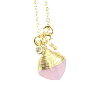 Genuine Chalcedony Gemstone wrapped necklace gold Aqua