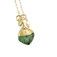 Genuine Chalcedony Gemstone wrapped necklace gold Aqua