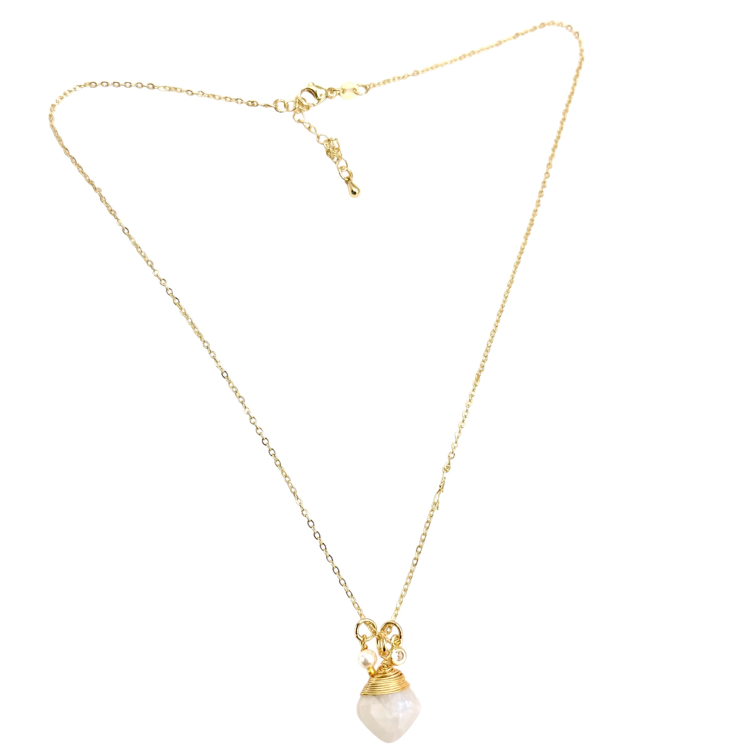 Genuine Chalcedony Gemstone wrapped necklace gold Aqua