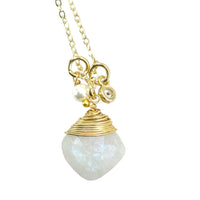 Genuine Chalcedony Gemstone wrapped necklace gold Aqua