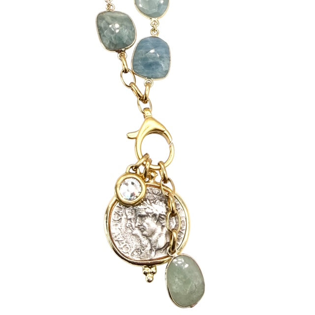 Genuine Gemstone Convertible Greek Charm Gold Necklace