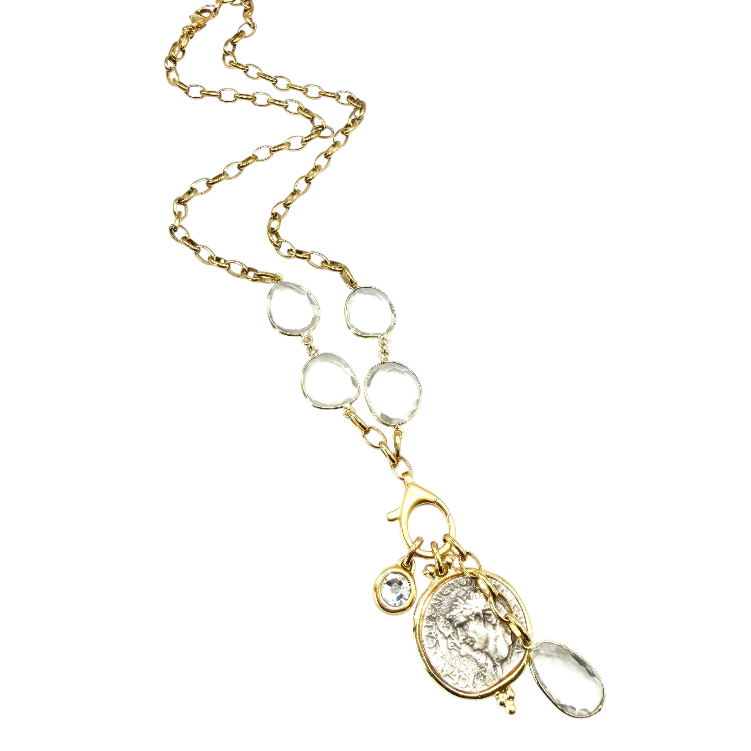 Genuine Gemstone Convertible Greek Charm Gold Necklace