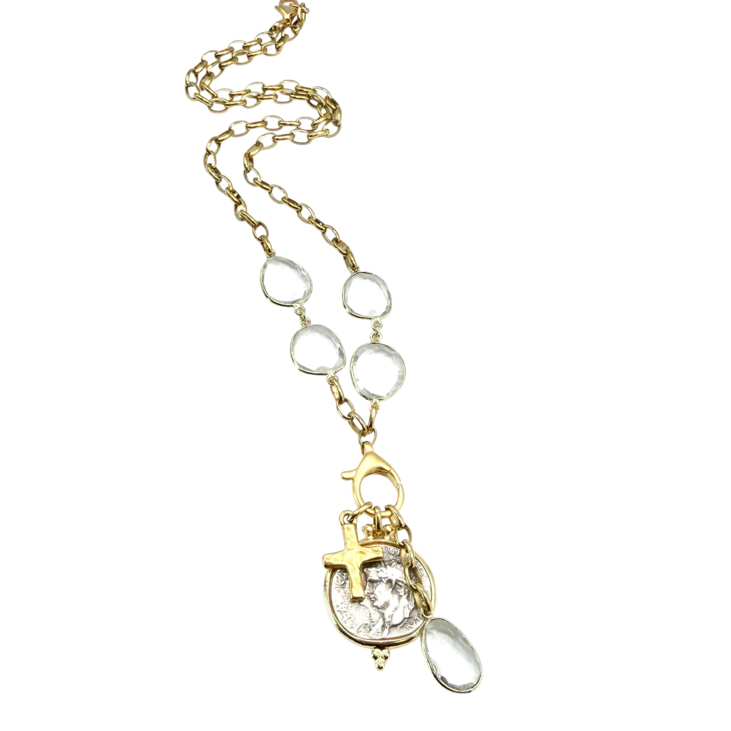 Genuine Gemstone Convertible Greek Charm Gold Necklace