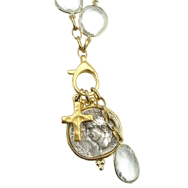 Genuine Gemstone Convertible Greek Charm Gold Necklace