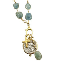 Genuine Gemstone Convertible Greek Charm Gold Necklace