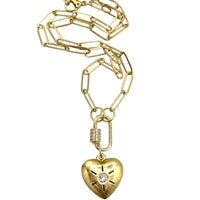 Hand-Casted Heart Crystal Carabiner Gold necklace