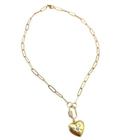 Hand-Casted Heart Crystal Carabiner Gold necklace