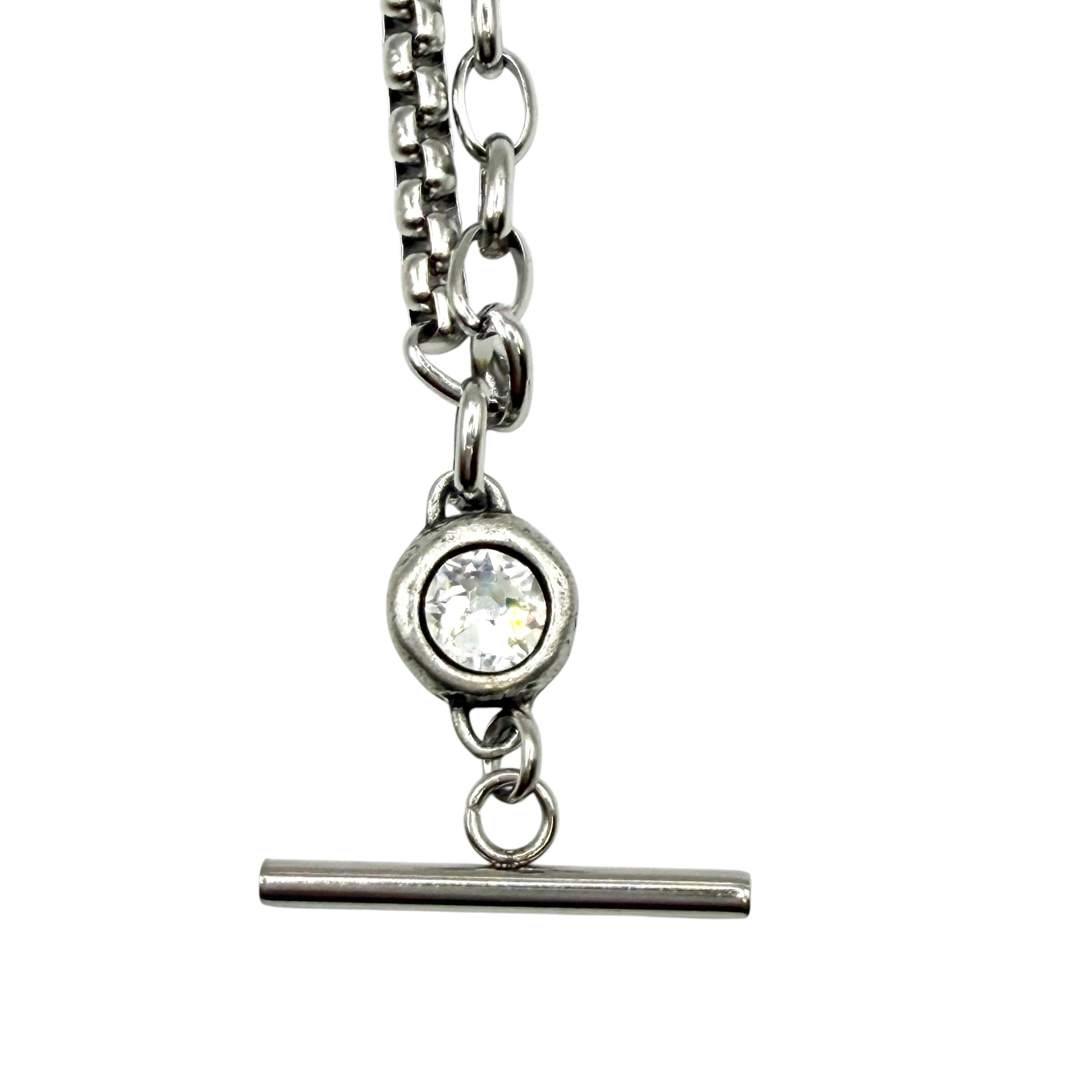 Stainless Steel Mixed Chain T-Bar Swarovski Crystal Necklace