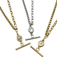 Stainless Steel Mixed Chain T-Bar Swarovski Crystal Necklace