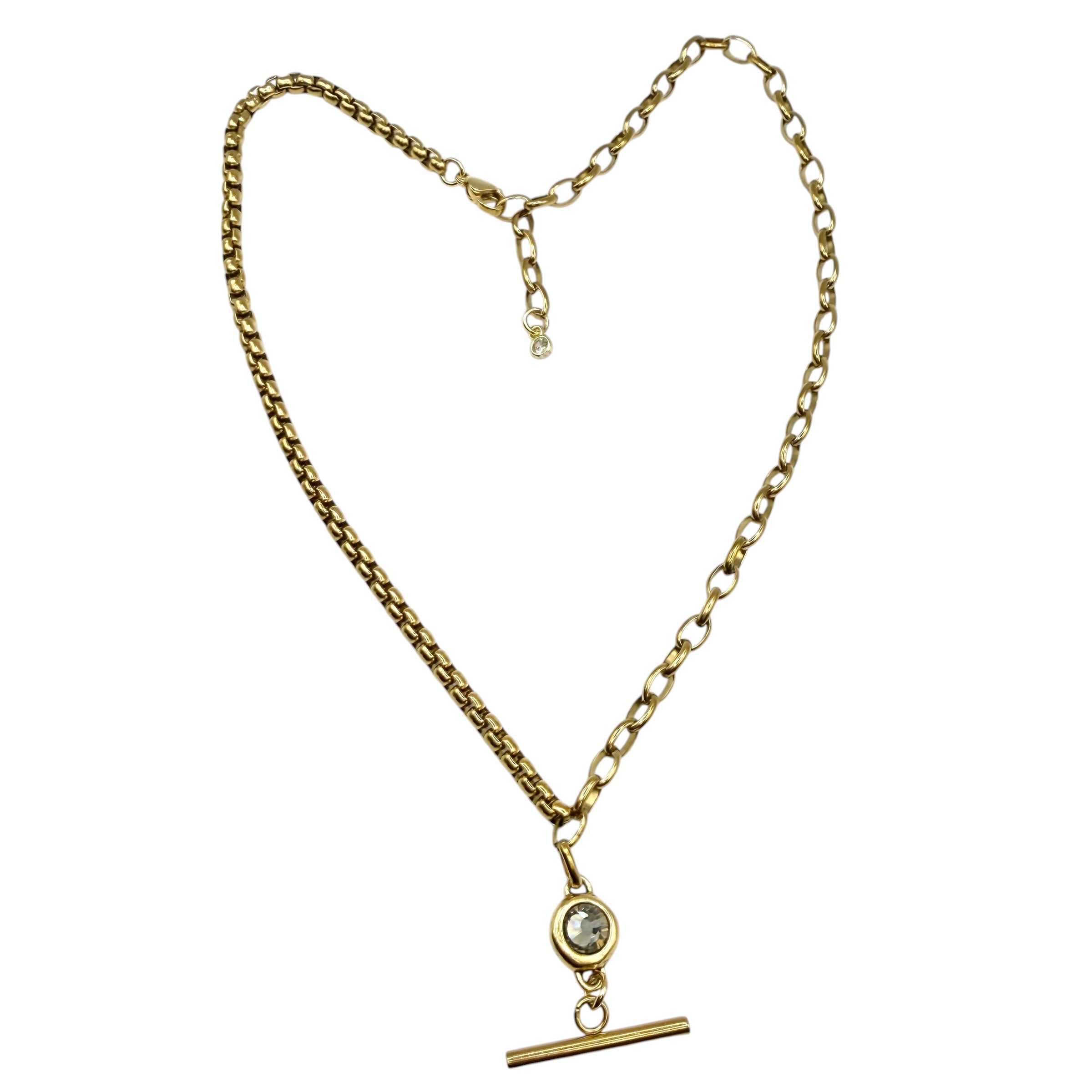 Stainless Steel Mixed Chain T-Bar Swarovski Crystal Necklace