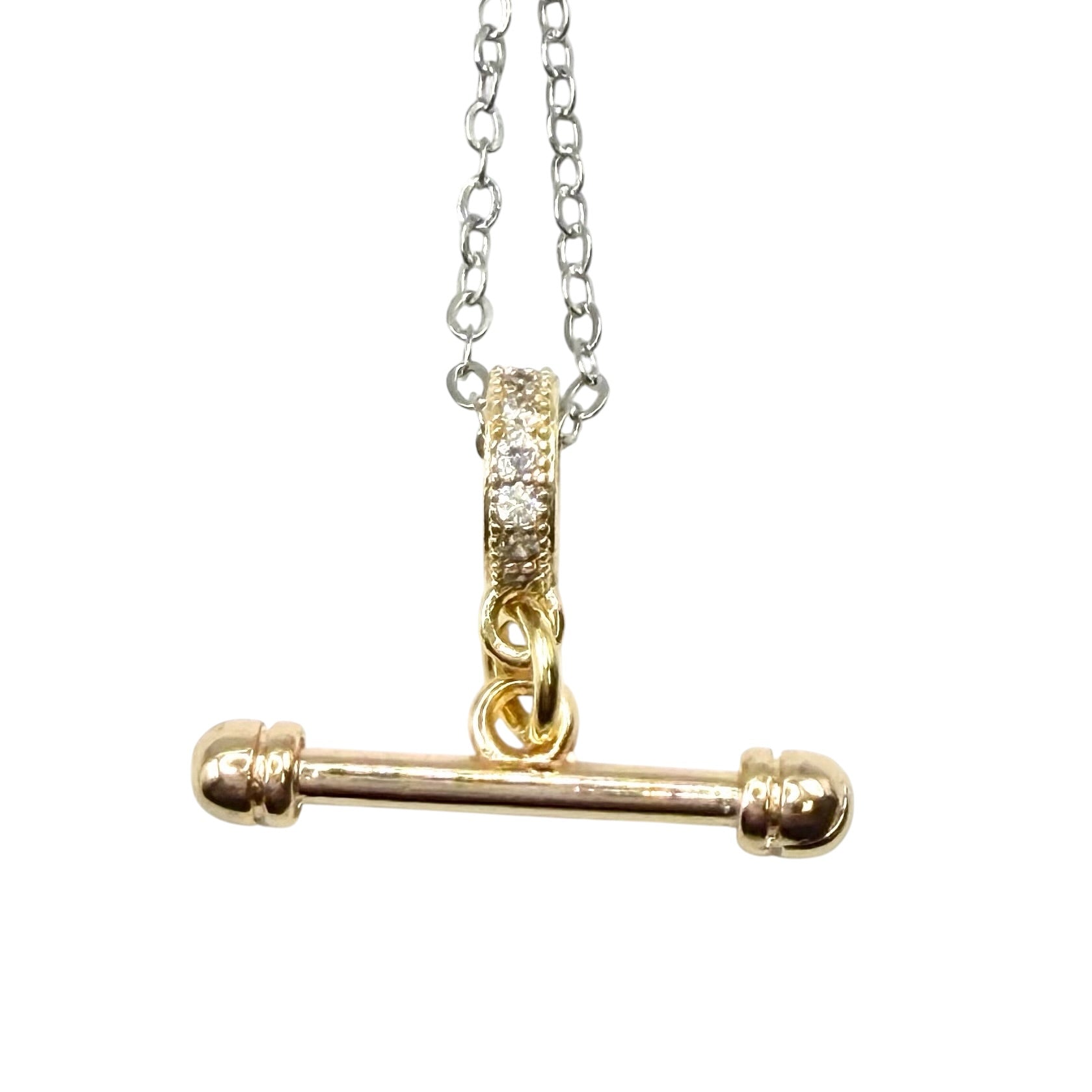 Dainty Equestrian T-Bar Mixed Metal Silver Gold Necklace