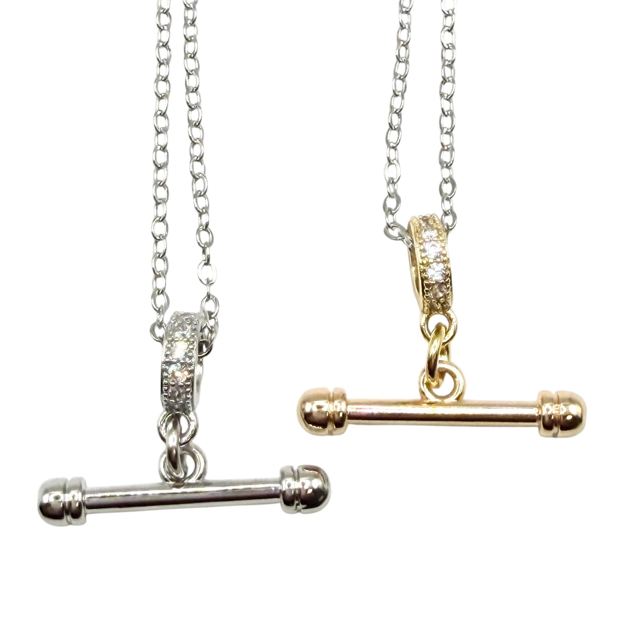 Dainty Equestrian T-Bar Mixed Metal Silver Gold Necklace