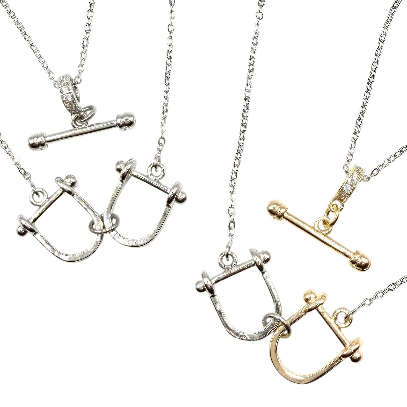 Horse Equestrian Stirrup Mixed Metal Silver Necklace