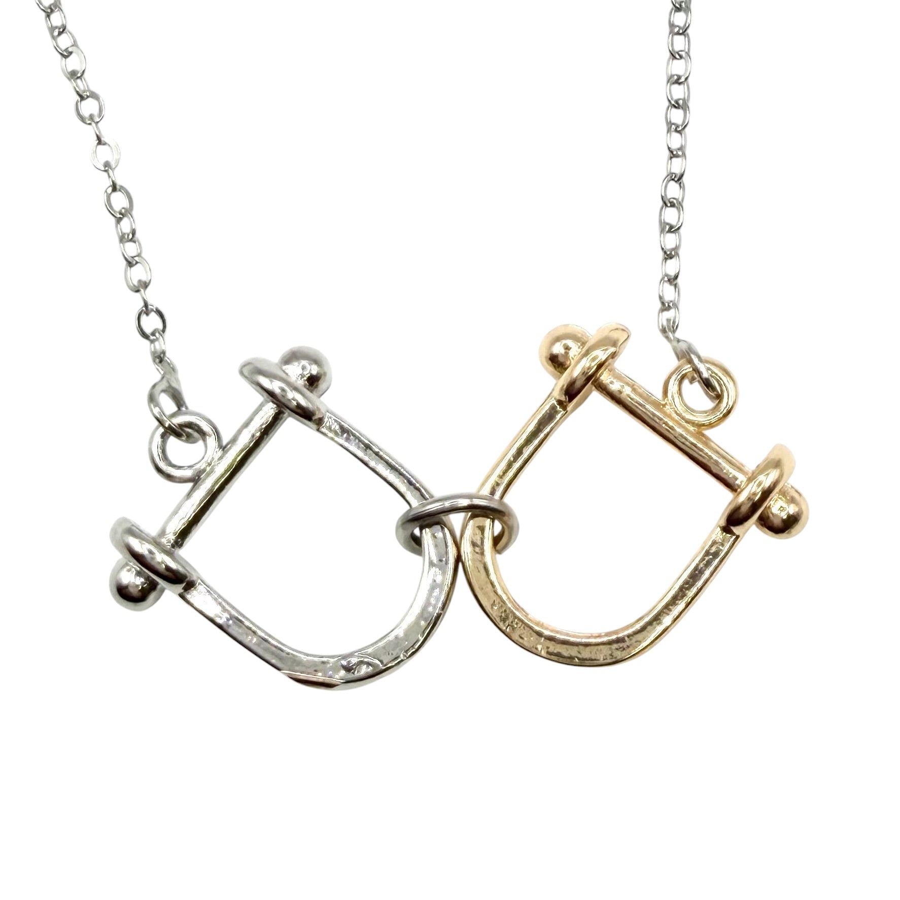 Horse Equestrian Stirrup Mixed Metal Silver Necklace