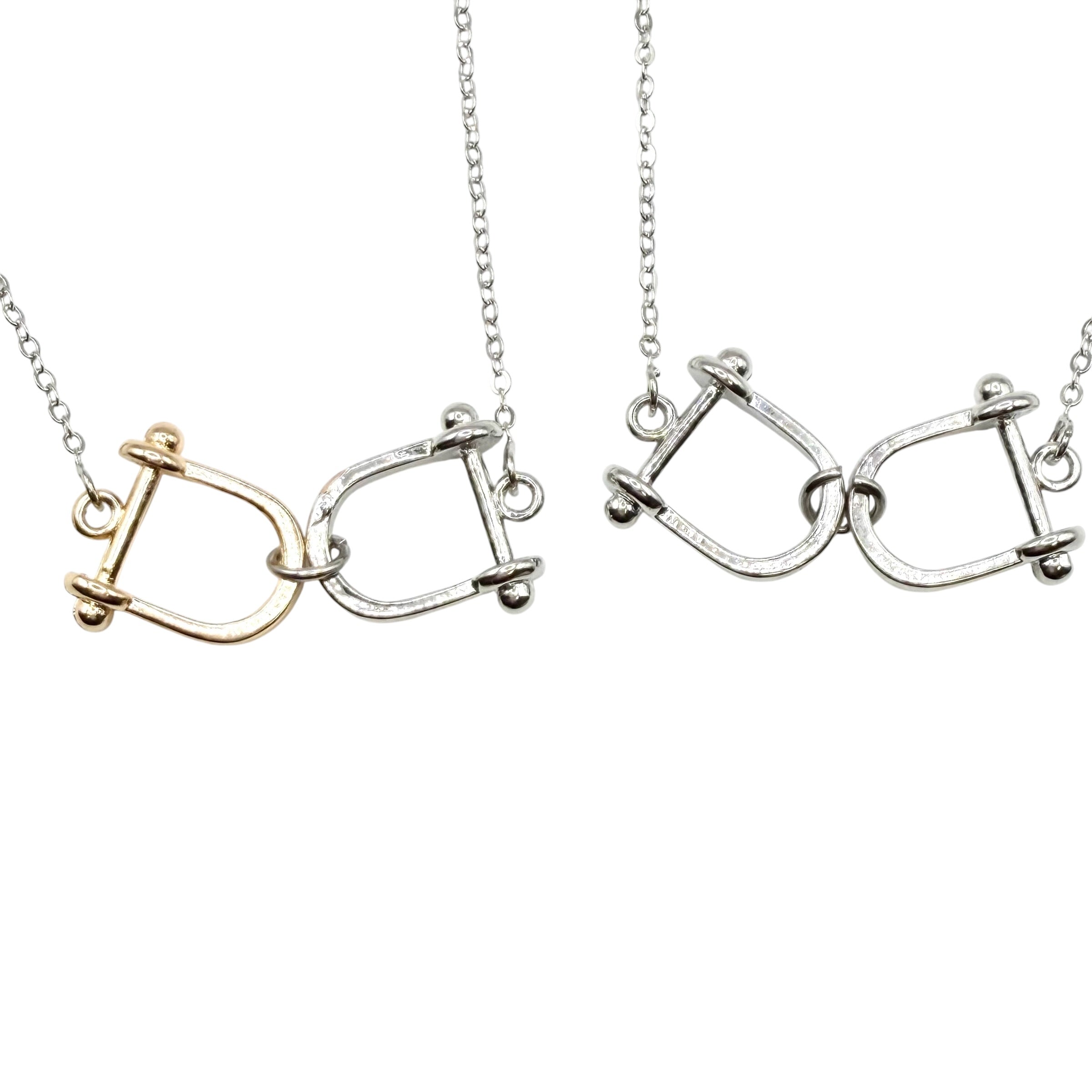 Horse Equestrian Stirrup Mixed Metal Silver Necklace