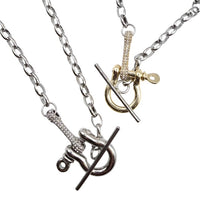 Mixed Metal Pave Industrial Toggle Necklace Bracelet