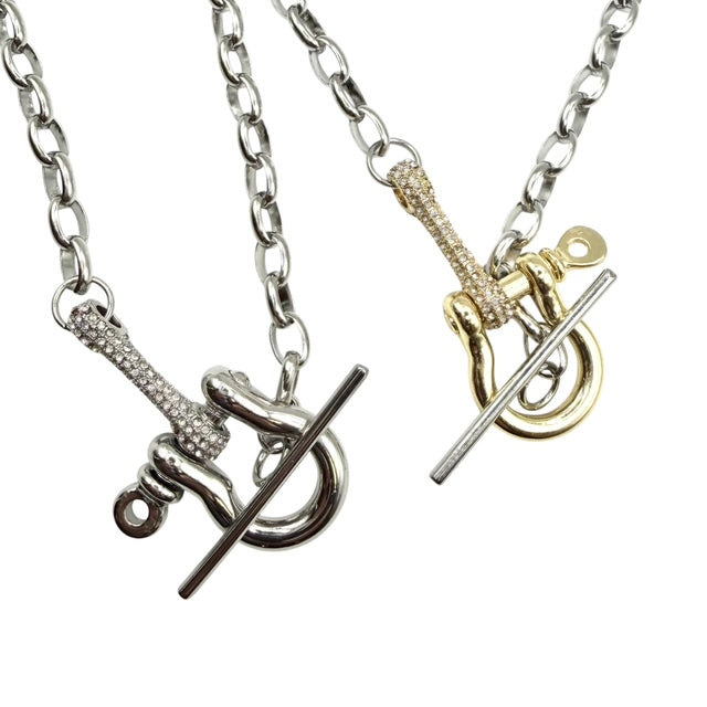 Mixed Metal Pave Industrial Toggle Necklace Bracelet