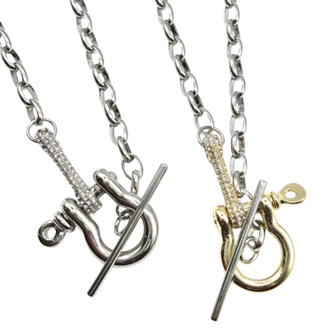 Mixed Metal Pave Industrial Toggle Necklace Bracelet