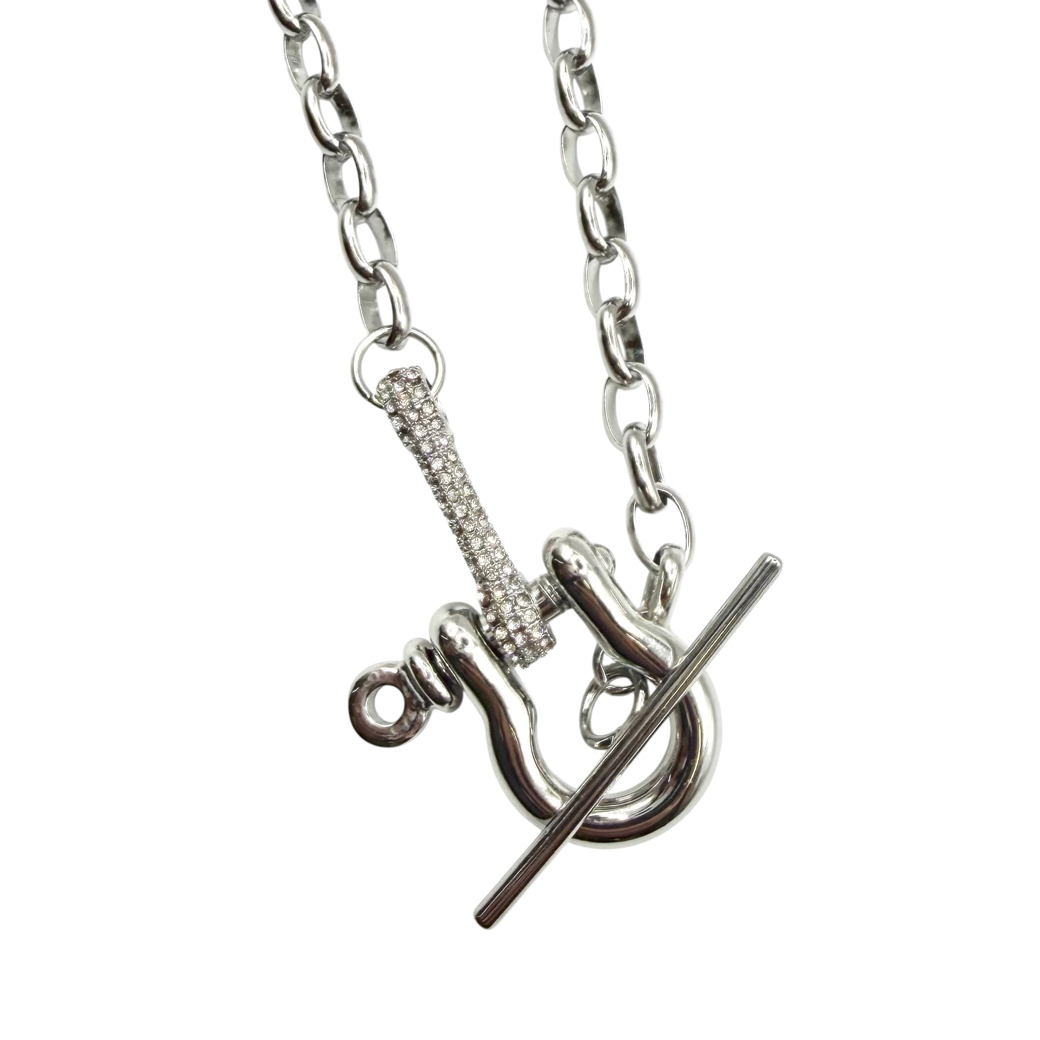 Mixed Metal Pave Industrial Toggle Necklace Bracelet